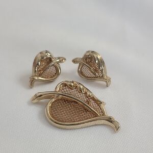 Vintage Leaf Brooch and Earring Set